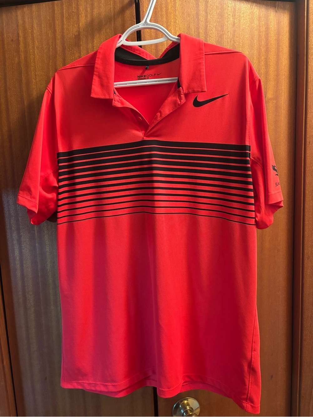 Nike Men’s Red Golf Polo Shirt with Black Stripe Detail